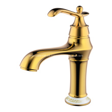 Grifo de lavabo vintage dorado con un solo orificio y palanca